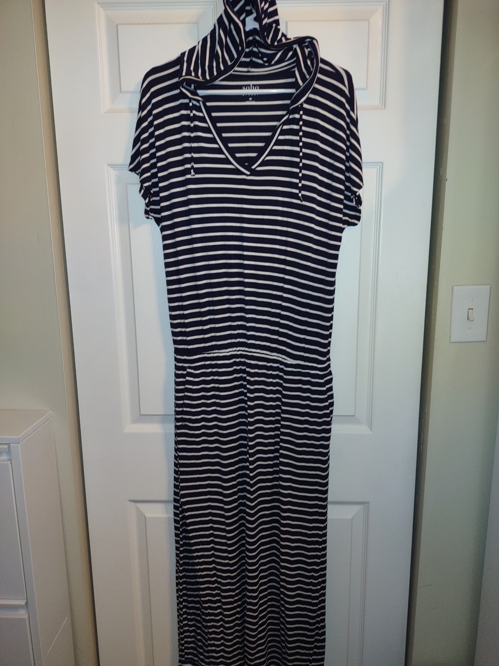 Soho Apparel Navy & White Striped Hooded Maxi Dress